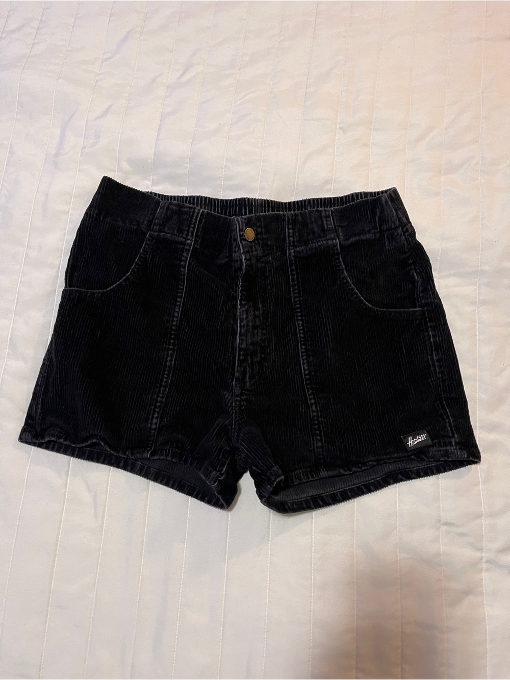 High-Waist Black Corduroy Women's Shorts with Button Front
